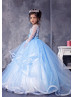 Long Sleeves Sky Blue Polka Dot Lace Tulle Flower Girl Dress Long Sleeves Sky Blue Polka Dot Lace Tulle Flower Girl Dress